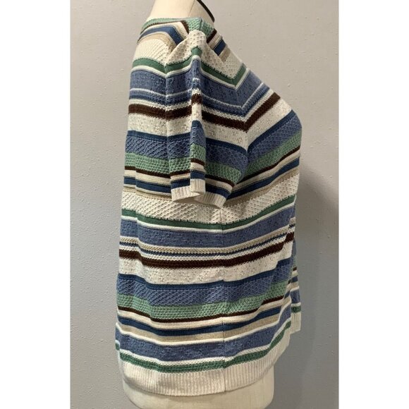 Alfred Dunner Striped Short Sleeve Knit Top Blue Green Lightweight Sweater Sz XL - Picture 4 of 12